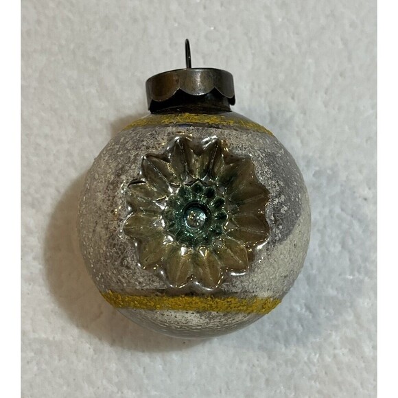 Vintage Mini Radko Shiny Brite Flocked Yellow Indent Ball Mercury Glass - Picture 1 of 8